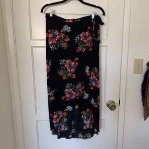 Black Floral Midi Wrap Skirt